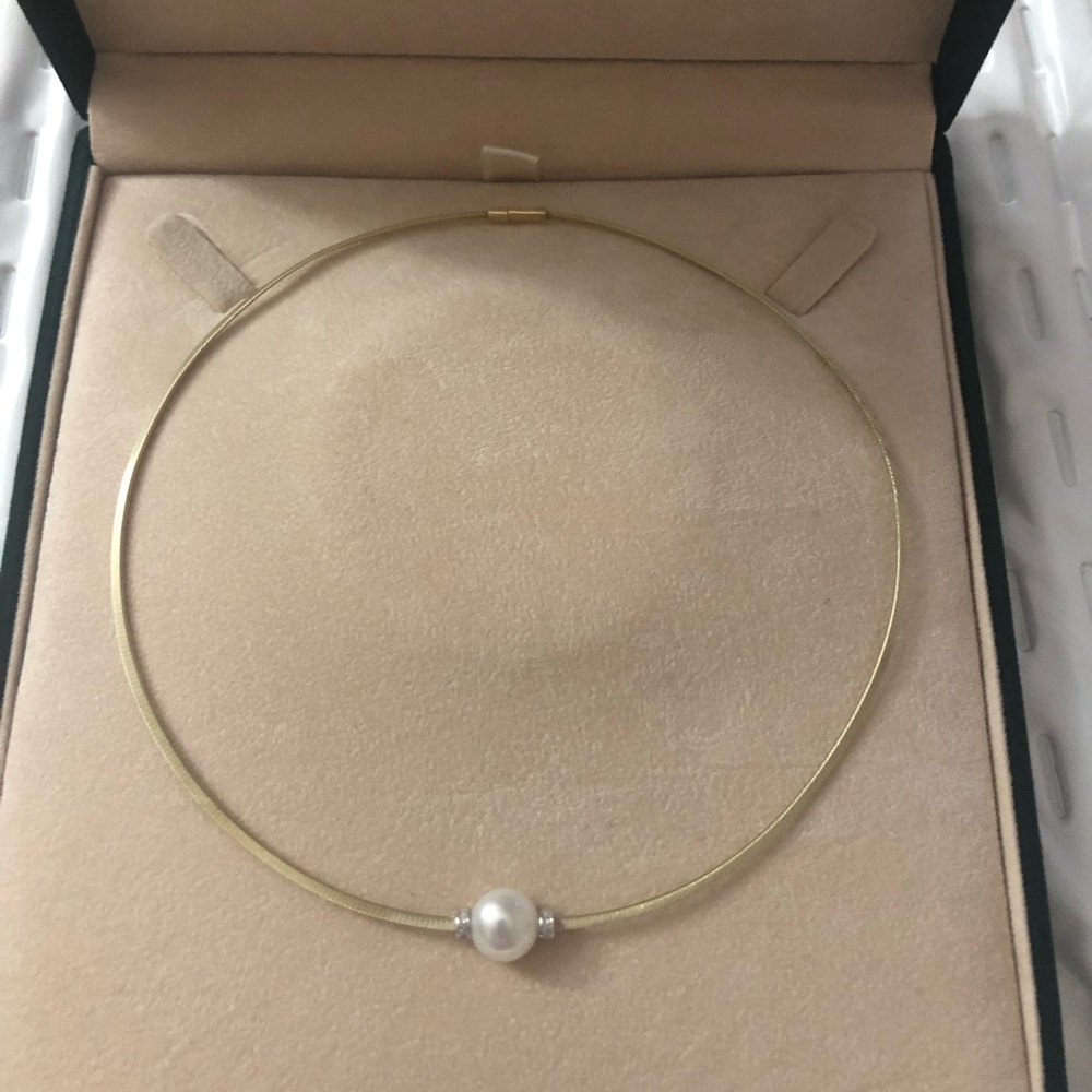 14K Vintage Omega Pearl & Diamond Necklace